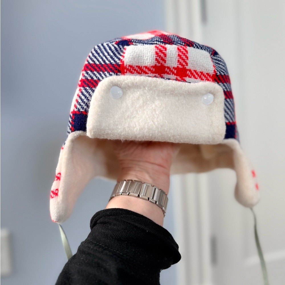 Plaid Kids Wool Fleece Lined Winter Hat with Ear Flaps